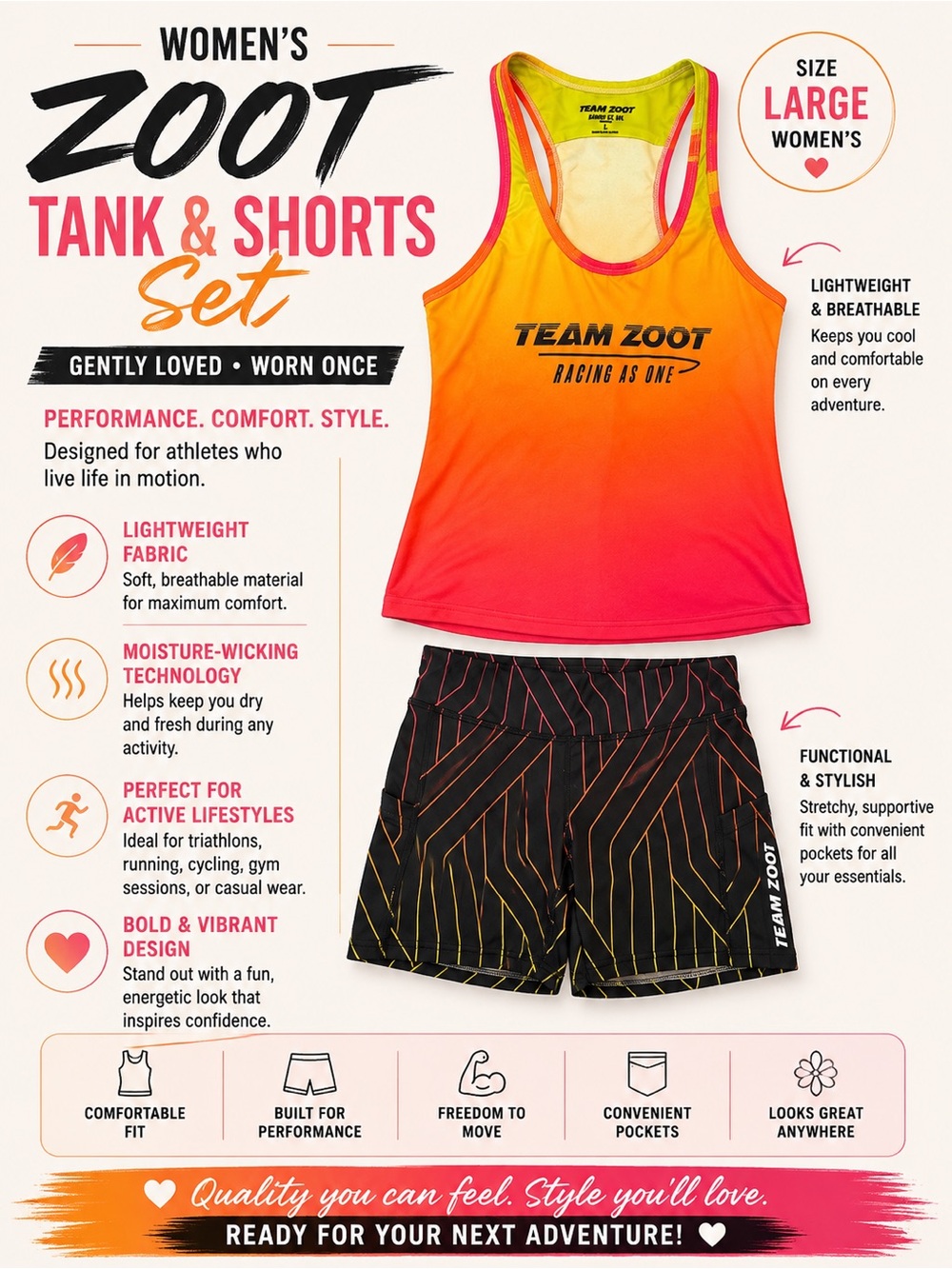 Zoot Women's Gradient Tank & Black Shorts - Yellow, Pink